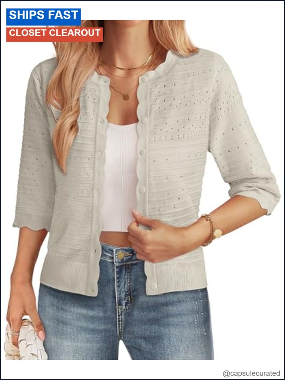 GRACE KARIN Cropped Cardigan Sweater 3/4 Sleeve V-Neck Lightweight Knit